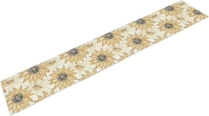 Chrysanthemum Vintage Floral Table Runner, Elegant Grunge Orange Sunflower Spring Summer Elegant Pattern Artichokes Flower Table Runner for Party Kitchen Dining Living Room Decor, 13x36 Inch