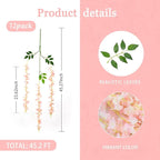 12 Pack Light Pink Wisteria Hanging Flowers Garland, 3.77 Feet Artificial Flower Vines, Fake Wisteria, Artificial Vines Hanging Garland for Backdrop Outdoor Yard Garden Decor