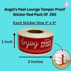 Angel's Peel Lounge Tamper Proof Stickers Roll — Tamper Evident Stickers for Takeout Containers, Drink Lids, Delivery Bags, Writable Self Adhesive Seal Tape Labels for Security - 1x3in 250-COUNTS, RED