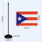 Puerto Rico Puerto Rican Deluxe Desk Flag Set Small Mini Miniature Puerto Rico Puerto Rican Table Desktop Flags With Solid Pole, Black Base and Spear Top(2 Pack)