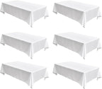 Fitable Faux Linen White Tablecloths for Rectangle Tables - 60 x 84 Inch - 6 Pack Fabric Textured Folding Table Clothes Faux Burlap 4 Ft Table Covers for Wedding, Party, Banquet, Birthday