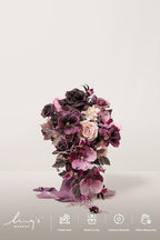 Ling's moment Purple Bridal Bouquet Cascading, Plum Wedding Bouquets for Bride, 13 Inch Bride Bouquets for Wedding Artificial Flowers Bouquets