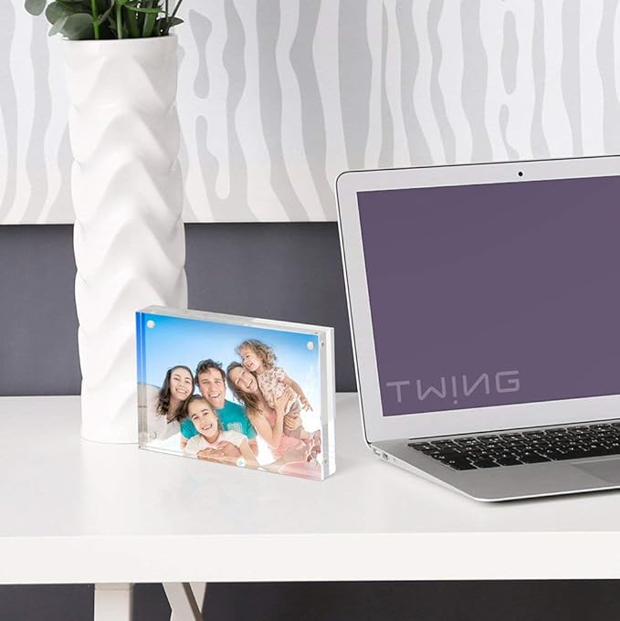 TWING Picture Frame, 8x10 Acrylic Photo Frames Horizontal Magnet Double Sided Photo Frame with Microfiber Cloth,12 + 12MM Thickness Clear Picture Frame Desktop Display
