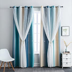 FANLI Ombre Rainbow Blackout Curtains for Kid Girls Bedroom Living Room Darking Stripe Double Layer Star Cut Out Wall Home Decor Gradient Grommet Window Curtains (Blue/Yellow, 52W x 63L)