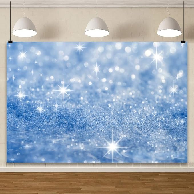 YongFoto Silver Blue Glitter Backdrop 5x3ft Silver Light Spots Blue Sequin Bokeh Photography Background Birthday Bridal Shower Wedding Photography Background Party Banner Portraits Photoshoot Props