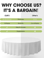 Pureegg Plastic Table Cloth Disposable 10 Pack, 84'' Round Table Cloths, Party, Picnic, Wedding, Decorative Tablecloths, Round, White Plastic Cover, Leakproof & Sturdy, White