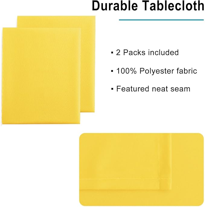 Hiasan 2 Pieces Yellow Rectangle Tablecloth - Spillproof and Waterproof Washable Table Cloth for Dining Room Kitchen Camping, 52 x 70 Inch