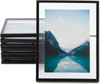 Juvale Wedding Floating Glass Picture Frames - 8-Pack, Black, 6.9" x 8.9", for 5" x 7" Photos - Hanging Picture Frames & Table Number Display - Double-Sided Glass & Easel Back