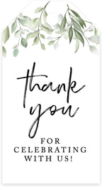 Andaz Press 100-Pack Thank You for Celebrating with Us Favor Tags Greenery Leaves Cardstock Gift Tags with Bakers Twine for Wedding Baby Shower Bridal Shower Birthday Party Favors 2 x 3.75-Inches