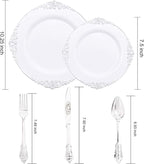 Liacere 150PCS Silver Plastic Plates with Silver Cutlery - Disposable Plastic Plates Include 30Dinner Plate, 30Dessert Plate, 30Knives, 30Spoons, 30Forks - Ideal for Wedding&Christmas