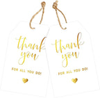 joycraft Thank You for All You Do Tags - 50Pcs Gold Foil Thank You Gift Tags with String, 3.3x2.2in Paper Gift Wrap Hangtags for Wedding, Teacher Appreciation, Mother's Day Thanksgiving, Christmas
