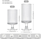 INSETLAN Set of 8 Ribbed Glass Goblets–4 Goblets Glassware 12oz, 4 Short Stem Wine Glasses 10oz, Vertical Stripe Stemmed Glassware, Ideal for Juice, Water, Iced Coffee, Whiskey, Mixed Drinkware