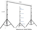 SLOW DOLPHIN 10x 8.5 ft Photo Backdrop Stand, Adjustable Photography Background Support System Stand for Photo Video Studio with Carrying Bag, Clips, Clamps