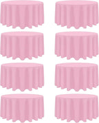 8 Pack Pink Round Tablecloth 120 Inch Stain and Wrinkle Resistant Round Pink Table Cloth Reusable and Washable Polyester Fabric Table Covers for Buffet Wedding Party and Banquet
