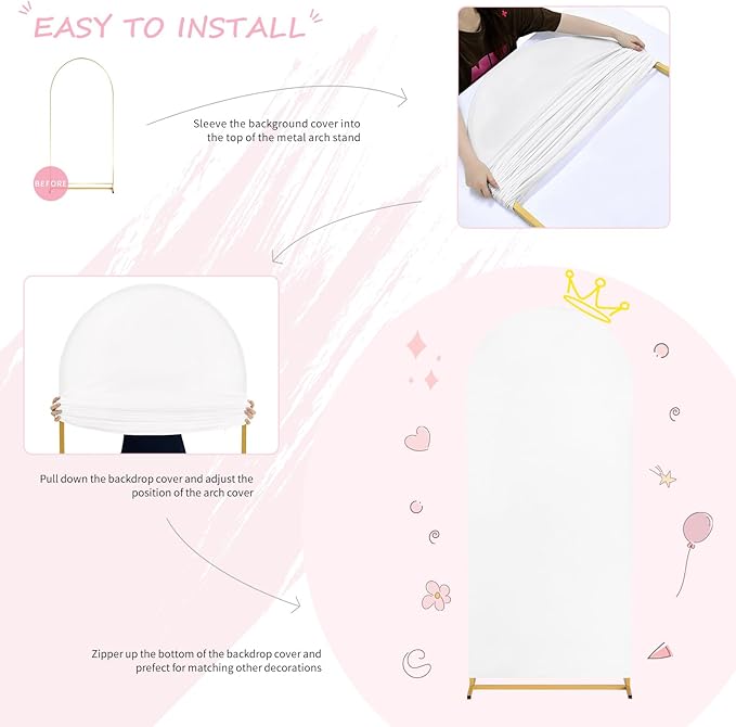 SoarDream White Spandex Arch Cover 6FT Wedding Arch Backdrop Cover Stretchy Backdrop Chiara Wall Arch Stand Cover for Wedding Birthday Balloon Decorations- Ideal for Balloon Arches