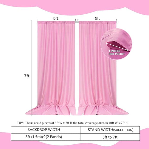 2 Panels Pink Backdrop Curtain, 10 x 7 Feet Background Curtains for Parties, Weddings, Baby Showers, Bachelorette Halloween, Christmas Birthday Party Photoshoot Backdrop Curtains Decorations
