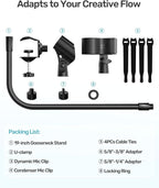 19-inch Gooseneck Microphone Holder Stand, Flexible Mic Arm with Super Crab Clamp for Mic Stand/Desk/Rod/Pole/Stick/Shelf/Tube Clamping, Ideal for Music Stand, Piano, Drum Recording