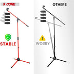 5 Core Tripod Mic Stand Floor Adjustable 18 to 72 Inches Sturdy Boom Arm Holder Microphone Stands Pedestal Para Microfono for Singing - MS 080 RED