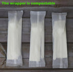 GreenWorks 6" Compostable CPLA Cutlery Kits, BPI Certified 200 Sets (Fork, Spoon,Knife,Napkin 4 in 1) Individually Wrapped With Compostable Bags，Alternative to Plastic Disposable Utensils