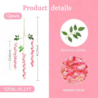 12 Pack Dark Pink Wisteria Hanging Flowers Garland, 3.77 Feet Artificial Flower Vines, Fake Wisteria, Artificial Vines Hanging Garland for Backdrop Outdoor Yard Garden Decor