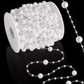 99 Feet Fishing Line Artifical Pearl Strings for Crafting, Faux Pearl Garland Strands for Floating Candle Vases Filler Wedding Centerpiece Bouquet Christmas Tree Party Decoration, White