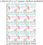 Custom & Personalized FLAMAZING Flamingo Happy Birthday Gift Tag Sticker Labels, 24 2.5" Square Stickers by Amanda Creation