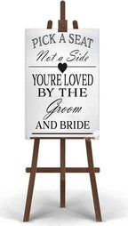 Rustic Wooden Signs Pick a Seat Not A Side Sign You Are Loved by the Groom and Bride, Wedding Signs Wall Art Decor Kitchen Cafe Pub Decor Gift 18x12 INCH