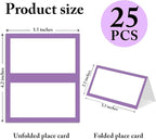 25 Pack Purple Border Place Cards, Editable Name Cards for Table Setting, Tent Cards Food Label for Dinner Party, Bridal Shower, Wedding, Baby Shower and Events -T24