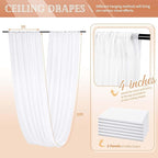 6 Panels White Ceiling Drapes for Wedding 5ftx20ft Sheer Drapery Chiffon Fabric Arch Draping Curtains for Party Ceremony Birthday Baby Shower Reception Stage Ceiling Decorations