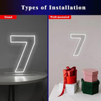 Number 7 Neon Sign for Birthday, 16.54" Cool White USB Battery Powered Led Neon Sign for Party Wedding Anniversary Decor Light Sign (Number 7)