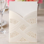 Hosmsua 50PCS Customized Ivory Wedding Invitations Kit 5.12x7.2 Inch Laser Cut Gold Foil Hollow Flora Lace Sleeve Pocket Wedding Quinceanera Invitation with Envelopes