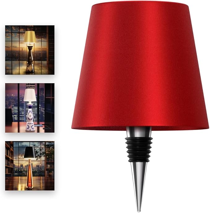 Wireless Bottle Lamp for Any Type of Bottle - LED Bottle Lamp for Indoor & Outdoor - 100% Waterproof - 3000K Warm Light - Wireless & Rechargeable, Unique and Beautiful Design (Red)