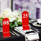 Remerry 50 Pcs Table Numbers 1-50 Acrylic Double Sided Number Cards Acrylic Tent Table Holders Tent Cards Wedding for Restaurant, 2.36 x 6.3 Inch (Red)