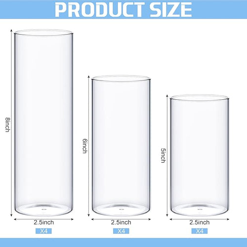 12 Pcs Thin Glass Cylinder Vases 2.5''/3.3'' Diameter 2mm Wall Thickness Clear Flowers Vase Hurricane Floating Candles Holders for Table Centerpieces Wedding Decor (2.5'' X 5'',6'',8'')
