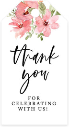 Andaz Press 100-Pack Thank You for Celebrating with Us Favor Tags Coral Watercolor Florals Cardstock Gift Tags with Bakers Twine for Wedding Baby Shower Bridal Shower Party Favors 2 x 3.75-Inches