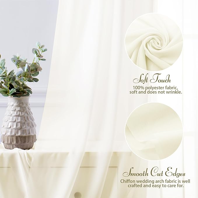 SiinvdaBZX 4 Panels Wedding Arch Draping Fabric 30" x 20Ft Ivory Sheer Chiffon Fabric Outdoor Extra Long Decorative Drapery Fabric for Party Ceremony Ceiling Curtain Backdrop
