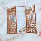 MillaSaw Bronze Fence Laser Cut Invitation Cards Pocket With Envelope For Wedding Engagement Birthday Cocktail Party 25 Sets (bronzed, 5.1"x7.1")