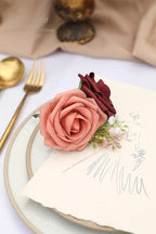 Floroom Artificial Flowers 25pcs Real Looking Burgundy & Pinky Cedar Foam Fake Roses with Stems for DIY Wedding Bouquets Bridal Shower Centerpieces Floral Arrangements Party Tables Home Decorations