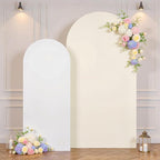 White and Beige Arch Backdrop Cover for Wedding, 7.2FT 6FT Set of 2 Stretchy Spandex Fitted Arch Stand Cover for Baby Shower, Birthday Party Decor, Chiara Backdrop Cover with Double-Sided Design