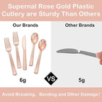 Supernal 180pcs Rose Gold Plastic Silverware Heavy Duty Plastic Forks and Spoons, Rose Gold Disposable Silverware Sets Include 60 Forks, 60 Knives and 60 Spoons Suitable for Wedding, Party, Birthday