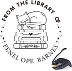 Custom Book Embosser - Personalized Stamp with Gifts for Book Lovers, Ex Libris Embossing Tool for Bibliophiles, Readers, Home & Library Collections (Cat-24)