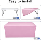 Nasitos Pink Fitted Table Covers Stretch Spandex - 96 x 30 Inch - 2 Pack Rectangle Table Clothes for 8 Foot Folding Tables, Fabric Tablecloths for Parties, Trade Show, Craft Show, Birthday