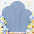 Arch Backdrop Stand and Cover Set of 3 6FT 6.6FT 7.2FT Dusty Blue Spandex Arch Backdrop Covers Set Metal Arch Frame Stand Balloon Arched Covers for Birthday Party Wedding Ceremony Reception