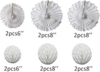 12pcs White Honeycomb Balls Tissue Paper Fans Party Honeycomb Ball Fans wall Decorations Tissue Pom Poms Flower Balls Hanging Paper Fans For Party Baby Shower Birthday Wedding Nursery Decor(white kit)