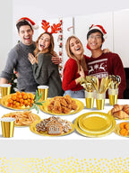 141 Pieces Gold Party Supplies, Party Dinnerware Sets Include Paper Plates Napkins Cups Silverware, for Wedding Bridal Shower Engagement Birthday Parties Decoration -20 Serves