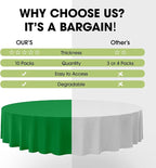 Pureegg Plastic Table Cloth Disposable 10 Pack, 84'' Round Table Cloths, St Patricks Day, Christmas Decorations, Tablecloths, Round, Forest, Emerald, Plastic Cover, Leakproof & Sturdy, Green