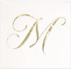 Gift Boutique 100 Gold Monogram Cocktail Napkins Letter M Disposable Paper Pack Elegant Metallic Golden Foil Hand Napkin for Powder Room Wedding Holiday Birthday Party Baby Shower Decorative Towels