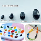 200pcs 4x6mm Teardrop Crystal Glass Beads Vertical Hole Faceted Glass Teardrop Spacer Beads for Bracelets Necklace Earring DIY Jewelry Making Craft(Black)