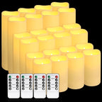 Set of 24 Waterproof Outdoor Flameless Candles,Realistic LED Candles with 4 Remote and Timer,(H 4" 5" 6" x D 2.2"),for Halloween Wedding Festival Decor.