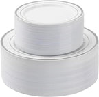 100PCS Silver Plastic Plates Set, 50 10.25 inch Dinner Plate and 50 7.5 inch Dessert Plates, Premium Disposable Plates for Party, Wedding